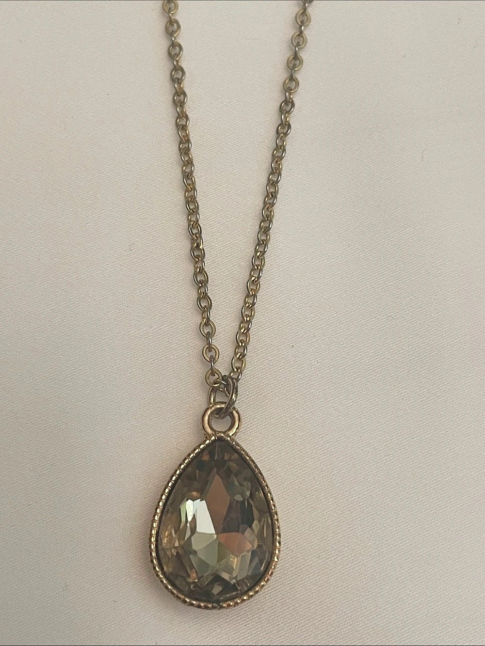 Teardrop Pendant Necklace in Brown & Gold 10.5” drop